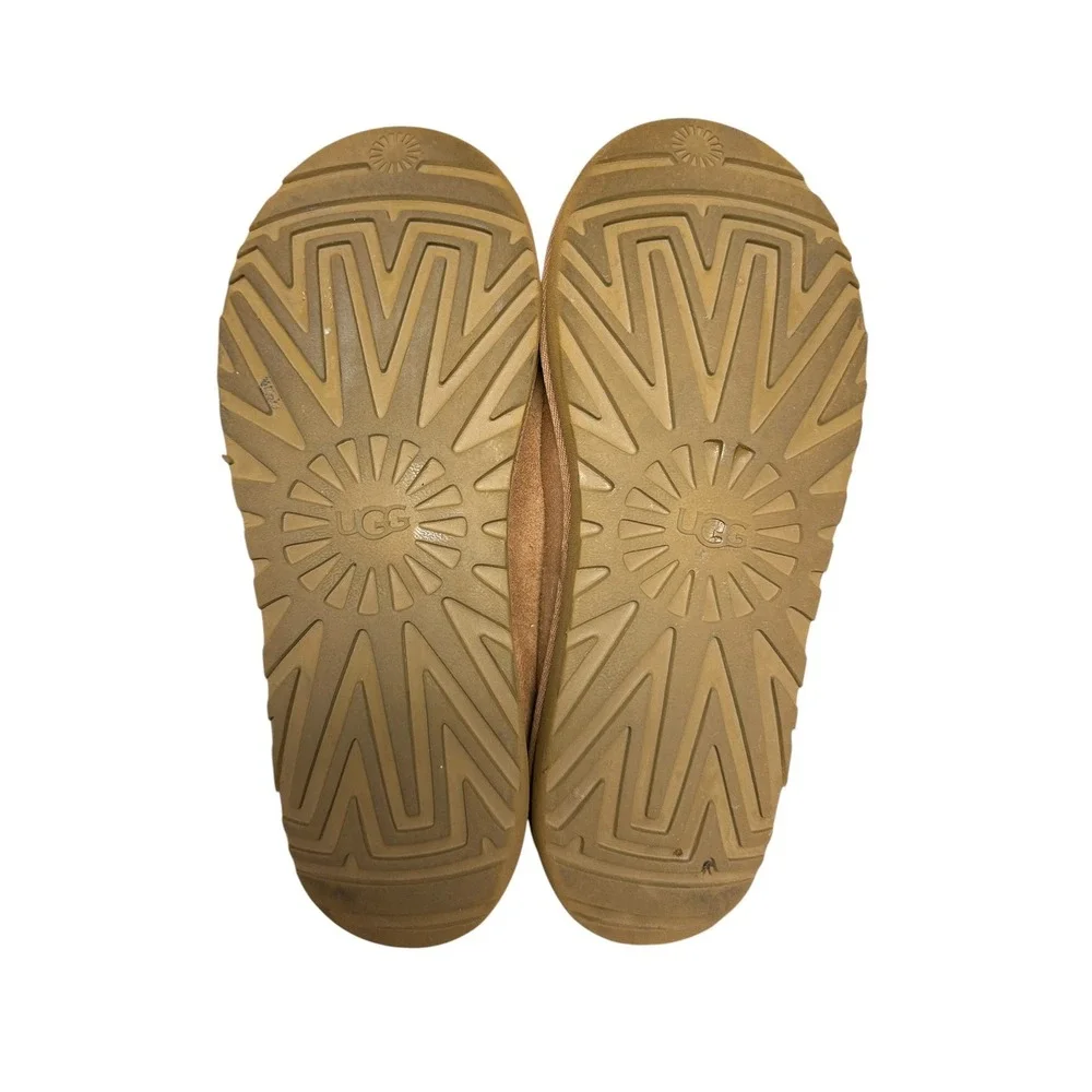 UGG Tasman Slippers Women 9.5/10 Chestnut Brown Suede Sheepskin Braid Trim - Picture 7 of 8